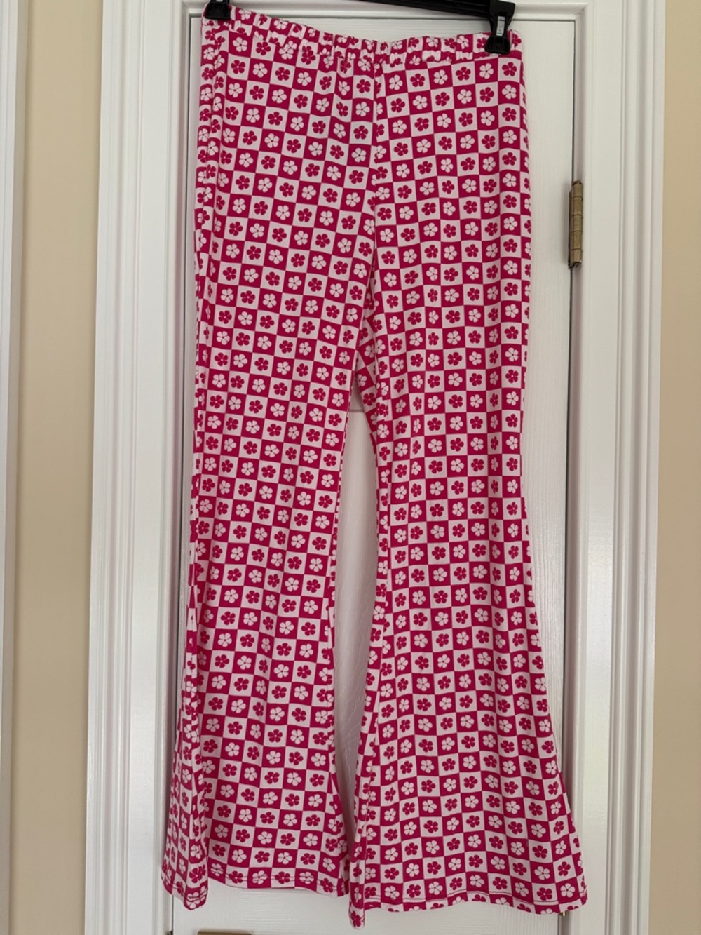 Le Lis Pink and White Floral Checker Flare Pants